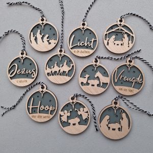 Set kersthangers vergrijsd blauw